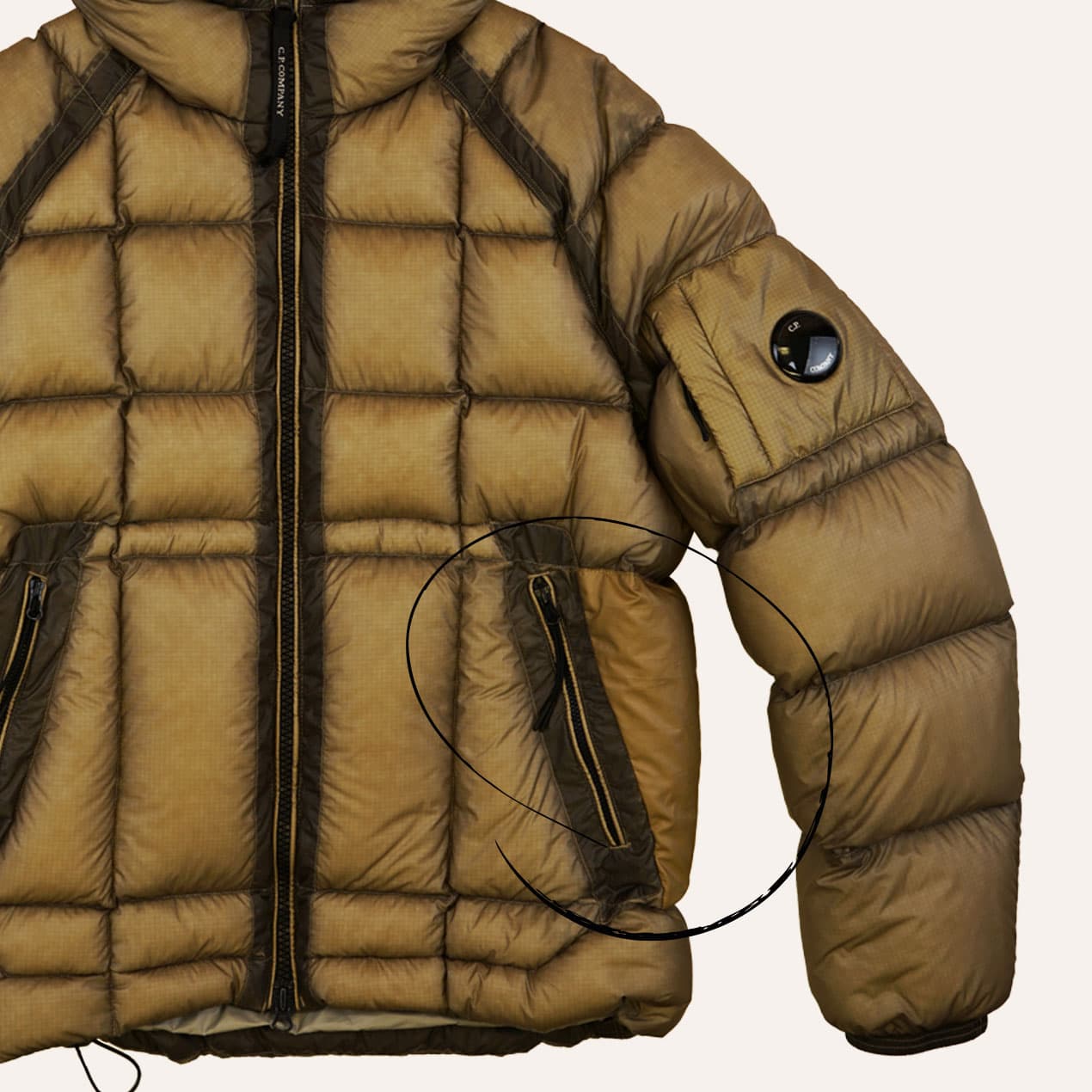 Example 3: Ochre DD Shell jacket after replacement of the damaged panel with similar fabric.