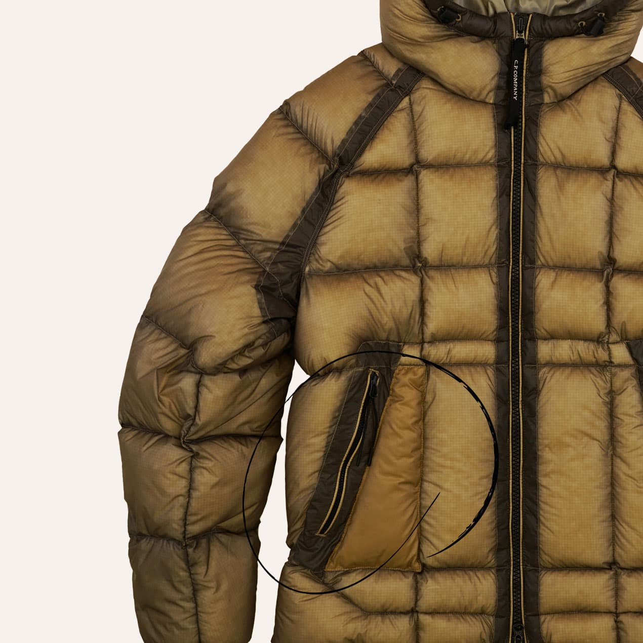 Example 6: Ochre DD Shell jacket after replacement of the damaged panel with a similar material.