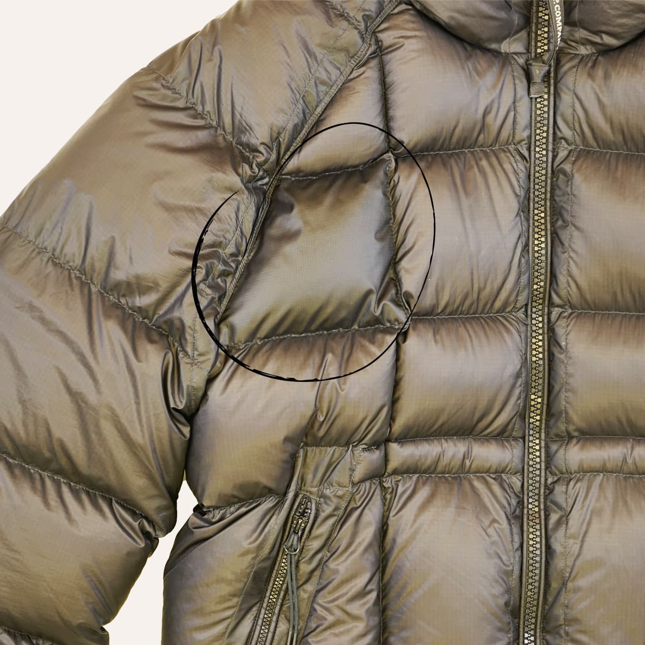 Example 7: Brown DD Shell jacket after panel replacement with a very similar material.